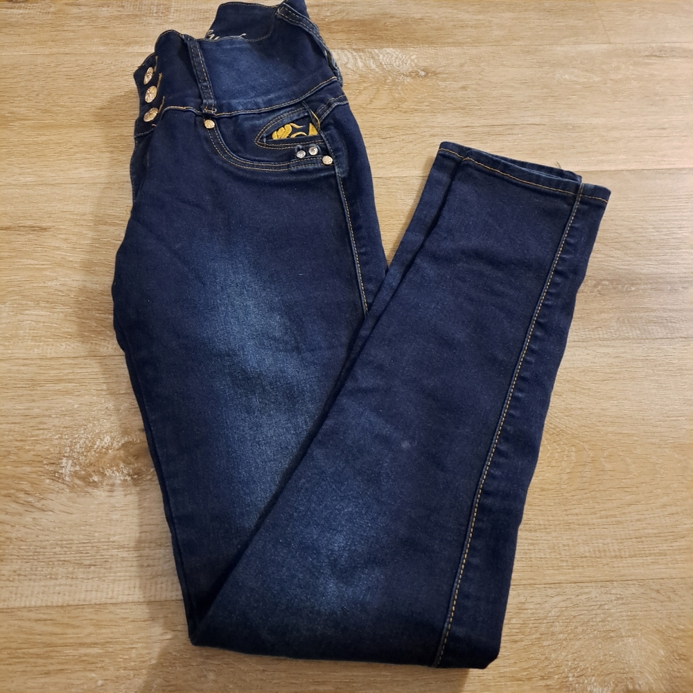 Tush Push Blue Denim Gold Accent Jeans Size 5